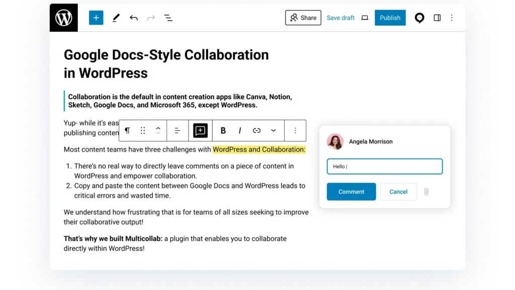 Inline Comment in WordPress Draft