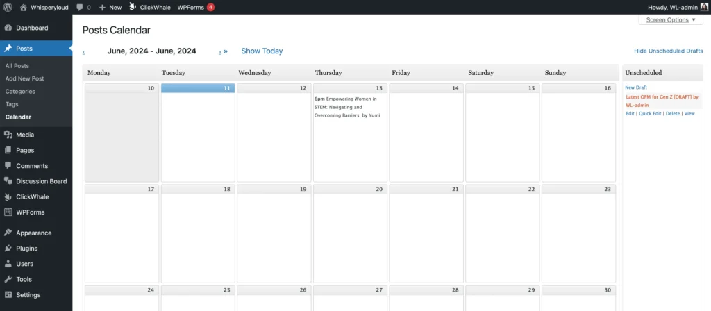 Editorial Calendar by Zack Grossbart dashboard screenshot