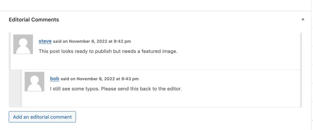 PublishPress Planner's Editorial Comments screenshot