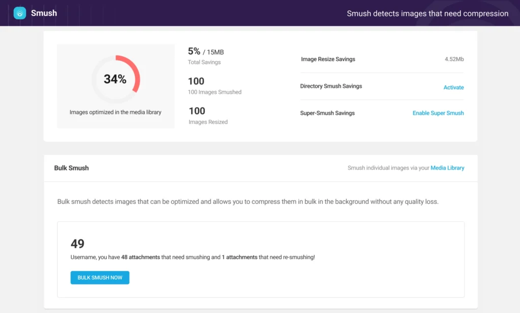 Smush image optimizer plugin