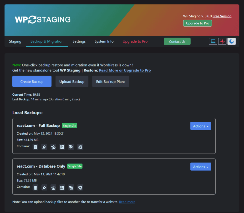 WP Staging screenshot